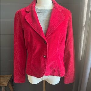Christopher & Banks Vibrant Red Button Up Corduroy Blazer Holiday Christmas